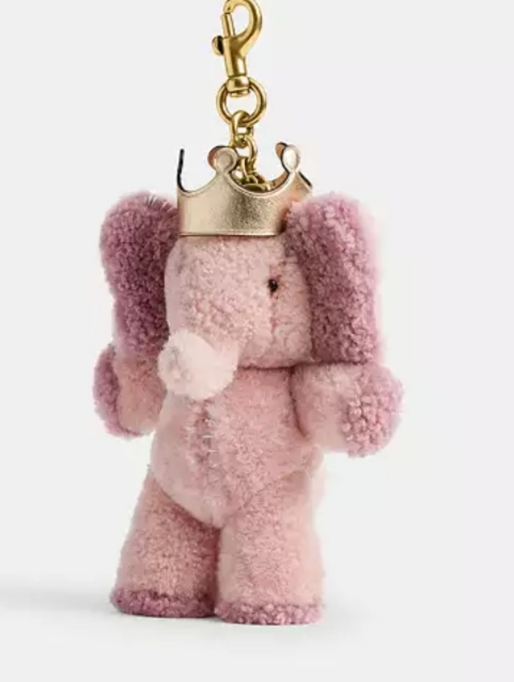 Coach Elie Bag Charm with Gold Crown Pink Shearling Elephant W/ Gold Hardware